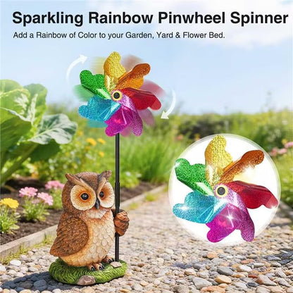 Owl Statue with Reflective Wind Spinners Garden Decor - size: Owl