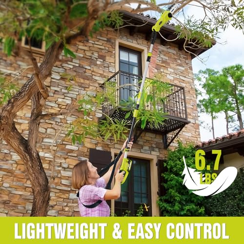 EWORK 20V 8" Cordless Pole Saws for Tree Trimming with Battery & Charger