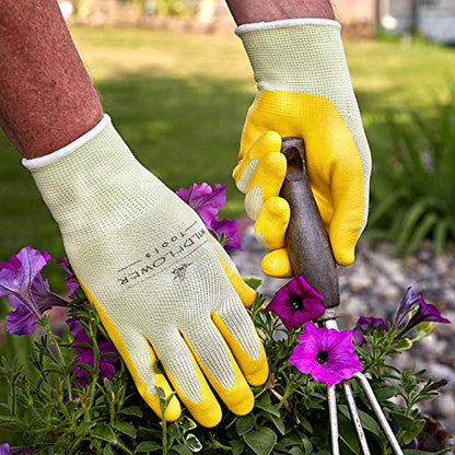 Yellow Gardening Work Gloves (Small) | Nitrile Coating Protection