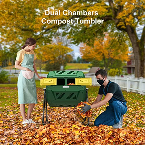 Compost Tumbler Bin Composter Dual Chamber 43 Gallon (Bundled with Pearson's Gardening Gloves) - color: Green