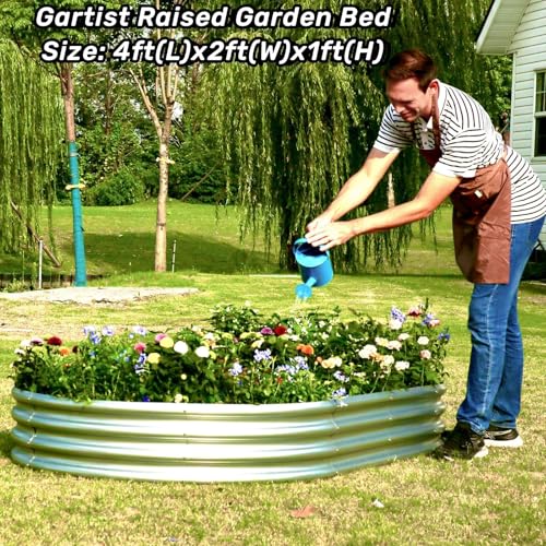 Gartist 2 pcs 4×2×1 ft Raised Garden Bed for Outdoor, Easy Assembly Galvanized Planter Box for Vegetables, Flowers & Herbs - size: 4×2×1ft 2pcs