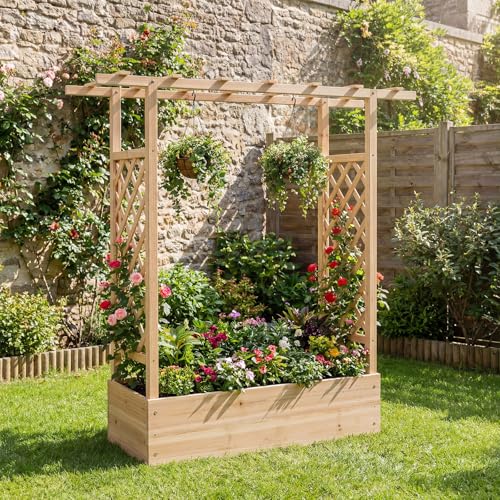 Happygrill 45" Raised Garden Bed with Trellis & Hanging Roof