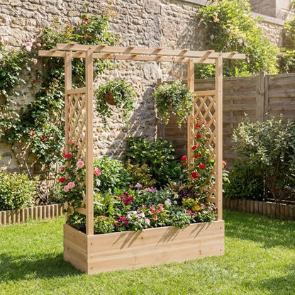 Happygrill 45" Raised Garden Bed with Trellis & Hanging Roof