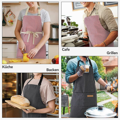 NLUS 2 Pack Kitchen Cooking Aprons, Adjustable Bib Soft Chef Apron with 2 Pockets for Men Women (Black Pinstripes/Pink Pinstripes) - color: Black Pinstripes/Pink Pinstripes