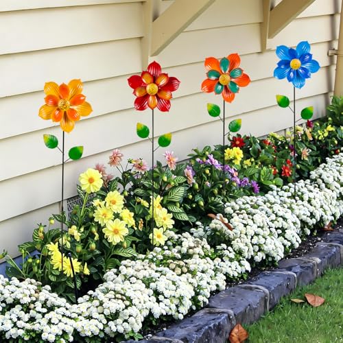 4 Pcs Wind Spinners Outdoor, Small Metal Flower Windmill - size: 4 Pack-26x6