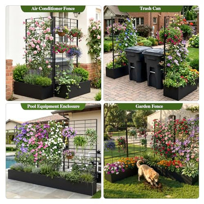 Metal Planter Box with Trellis, 35" Lx15.7 Wx70.8 H Metal Raised Garden Bed with Trellis and Drainage Holes, Outdoor Standing Flower Bed for Climbing Plants,Vegetables,and Vines - size: 1 PCS 35" Lx15.7" Wx70.8" H