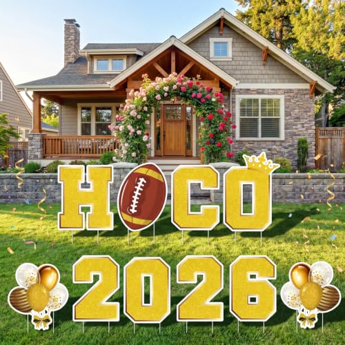 Rngmsi Homecoming Yard Signs Decorations 2026, 8PCS Football Yard Signs with Stakes Party Decorations, Waterproof Hoco Lawn Sign for Outdoor School Dance Party Decor Supplies - style: Homecoming