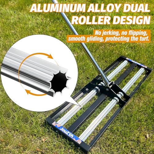 Updated Lawn Leveling Rake 30"x10", Lawn Leveler with Aluminum Rollers - size: 30''x10'' With Roller (Black)