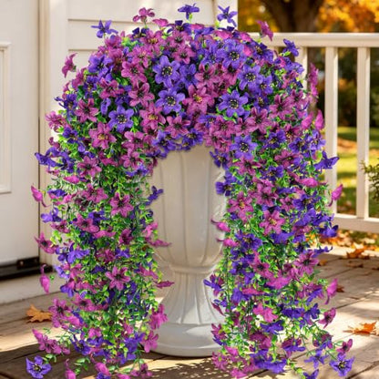 Artificial Hanging Flowers for Outdoors, 2 PCS 344-Bloom UV Resistant Mums - color: Double Purple