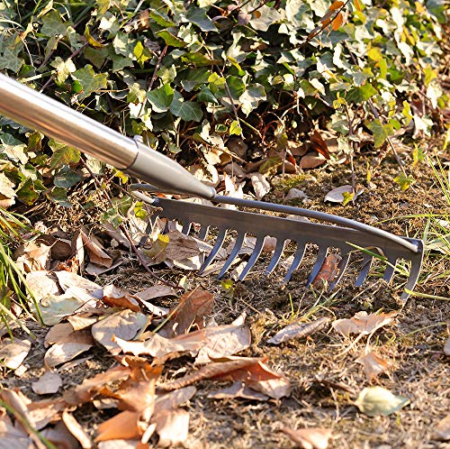 Garden Rake, 5 FT Metal Rake for Lawns Level Head Rakes with Stainless Steel Handle for Loosening Soil
