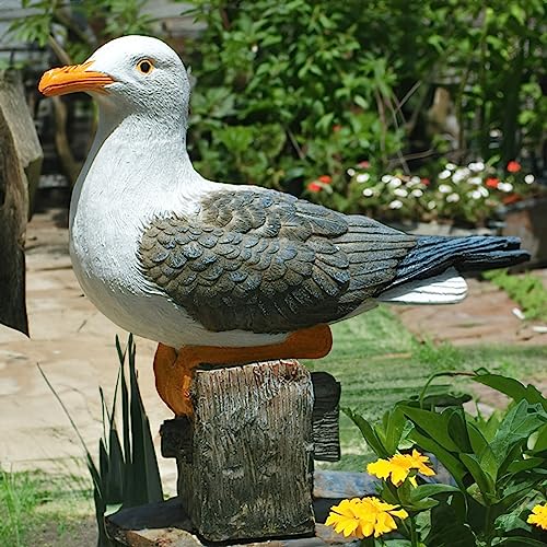 Real Seagull Outdoor Sculpture,Funny Bird Statue,Garden Beach Statue Decor,Resin Animal Seabird Ornaments,Coastal Beach Decor,Patio Decor for Outdoor Table Decorfor Garden,Terrace,Lawn,Yard - color: White Grey