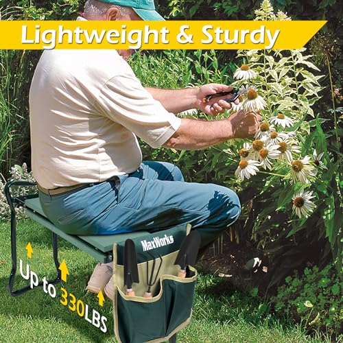 MaxWorks Folding Garden Kneeler Seat Stool and Tool Pouch - (50921) - size: X-Large