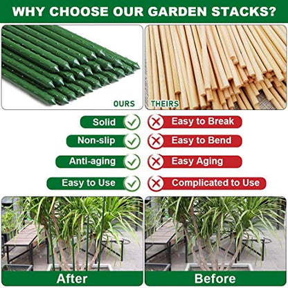 Mininfa Steel Plant Stakes 4.75 Feet, Plastic Coated Metal Garden Stakes Supports Climbing for Tomatoes, Trees, Beans, 25 Pack - size: 4.75 Feet 25 Pack