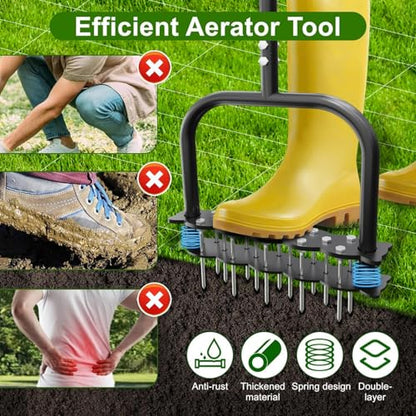 Lawn Aerator Tool with 14 Spikes, Manual Yard Soil Aerating Tool