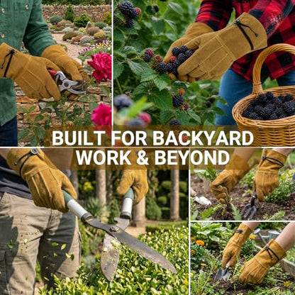Leather Work Gardening Gloves for Men Women, Thorn-Proof Rose Pruning and Heavy-Duty Yard Work, Driving - size: Small (Pack of 1)