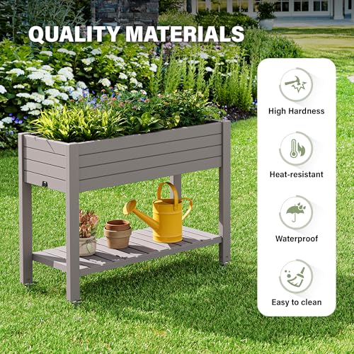 Elevated Raised Garden Bed with Wheels,Planter Box,Gray-33.7" h - color: Gray, size: 33.7"h