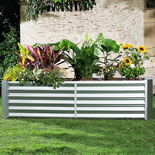Land Guard Metal Raised Garden Bed for Gardening, 8x4x1.5ft Galvanized Raised Garden Bed, Planter Boxes Outdoor for Vegetables, Fruits and Flowers (Silver) - size: 8x4x1.5ft