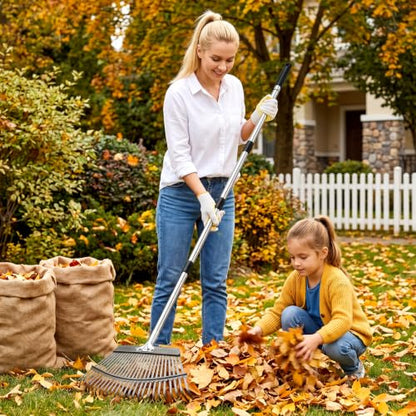 Adjustable Leaf Rake, Lightweight 18" Wide Garden Rake, 62" Long Handle