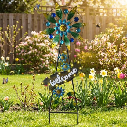 TERESA'S COLLECTIONS Solar Metal Hummingbird Wind Spinner Garden Stake 26" - color: Green, size: Medium