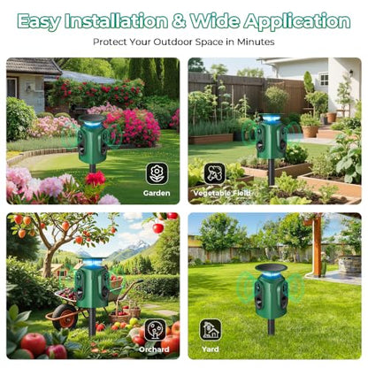 Solar Animal Repeller Outdoor, Squirrel Repellent & Cat Repellent Outdoor, Deer Repellent Devices, Coyote Deterrent Raccoon Repellent, Motion Activated Cat Deterrent 5 Modes IP65 Waterproof