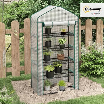 Outsunny 5 Tier Mini Greenhouse Small Portable 76" x 35.4" x 19.3" White - color: White
