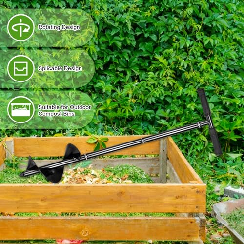 M METERXITY Compost Turning Tool 33.4 Inch Compost Stirring Tool Manual Lawn Aerators Mixing Tool for Gardening Bed/Plant Box/Outdoor Tumbler Bins Bags [Black]