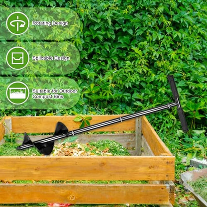 M METERXITY Compost Turning Tool 33.4 Inch Compost Stirring Tool Manual Lawn Aerators Mixing Tool for Gardening Bed/Plant Box/Outdoor Tumbler Bins Bags [Black]