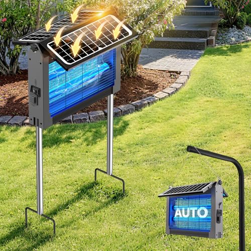 Solar Bug Zapper Outdoor Dual Solar Panel, 4500V Mosquito Zapper Waterproof - color: Gray