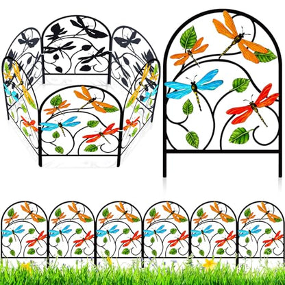 Yaocom 6 Pack Dragonfly Garden Fence 16.5" H x 11.8" W Metal Border - style: Dragonfly