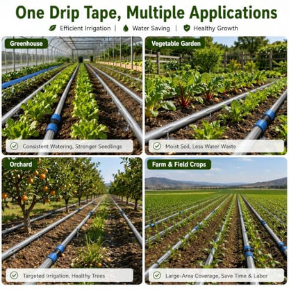 Tondiamo 500 ft 5/8" Drip Tape Irrigation Kit 16 Mil 6" Spacing, Blue - color: Blue