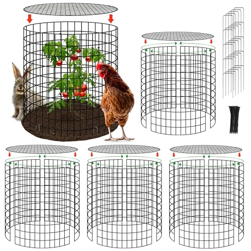 Hi Sasara 5 Sets Wire Plant Protectors Cage with Staples,11.8" Dia x 11.8" H,Plant Protector with Round Lids to Keep Animals Out,Wire Plant Protector Cage for Plants Vegetables Flower - color: 5 Sets Black