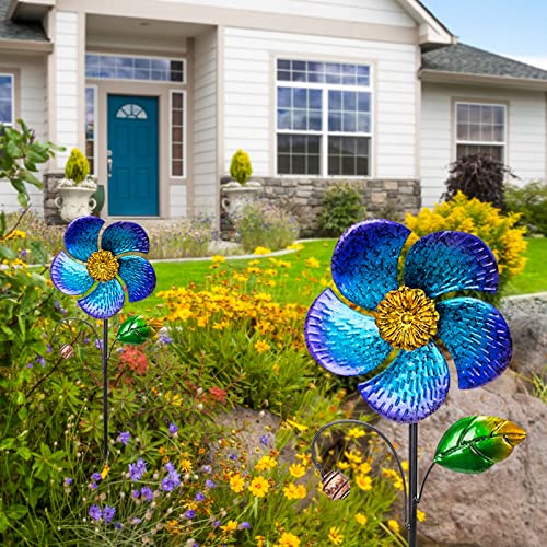 Viveta 2 Pack Wind Spinners with Metal Stake, Outdoor Garden Pinwheels - color: B-blue-2 Pack