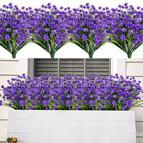 AmyHomie 20 PCS Artificial Flowers for Outdoors, UV Resistant Fake Plants - color: Dark Purple, size: 20