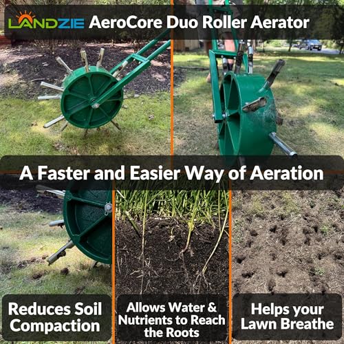 Landzie - Rolling Lawn Aerator Duo, Manual Core Plug Aerator - size: Duo