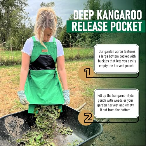 Grampa's Gardening Apron Cross Back Garden Apron with Large Pockets - color: Green