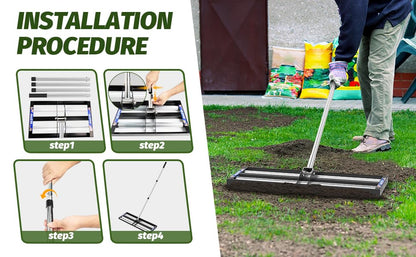 Updated Lawn Leveling Rake 40"x10", Lawn Leveler with Aluminum Rollers - size: 40''x10'' With Roller (Black)