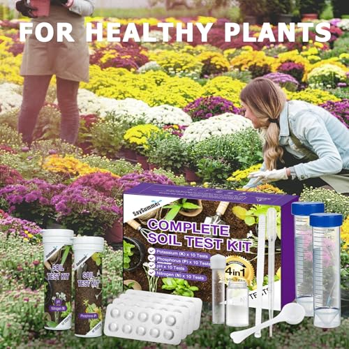 Soil Test Kit for Garden Lawn: Professional 4 in 1 Soil Testing Kit 80 Tests for pH Nitrogen Phosphorus Potassium for Gardening Plants Flowers Vegetables Indoor Ourdoor Soil Testing
