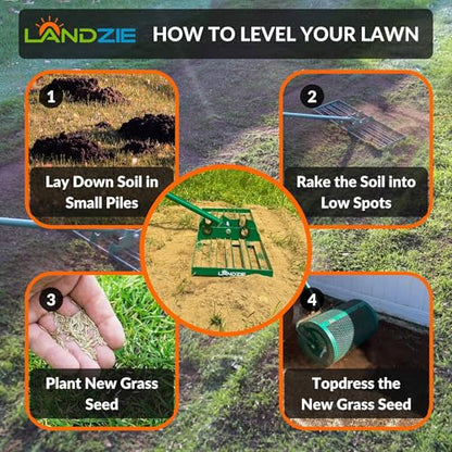 LANDZIE - Lawn Leveling Rake 24 Inch, Steel Yard Leveler Tool - style: 24 Inches