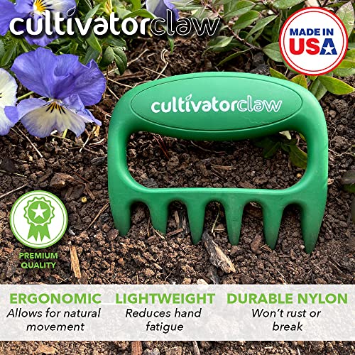 Bear Paws Cultivator Claw - Ergonomic Gardening Tools - Hand Held Garden Tool - Hand Rake - Strong Nylon Weeder - Manual Weeding, Aerating, Cultivating… - color: green