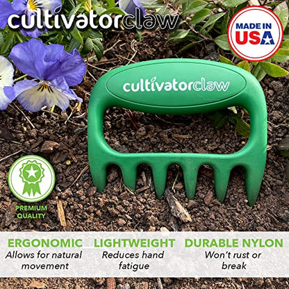 Bear Paws Cultivator Claw - Ergonomic Gardening Tools - Hand Held Garden Tool - Hand Rake - Strong Nylon Weeder - Manual Weeding, Aerating, Cultivating… - color: green