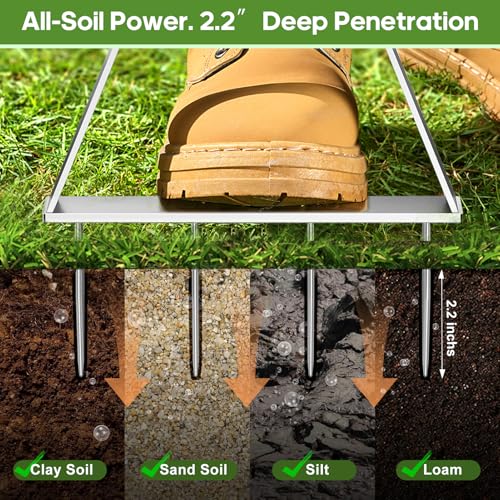 Heavy Duty Steel 4 Conical Spike Lawn Aerator for Compacted Clay, Non-Clog - color: GREEN