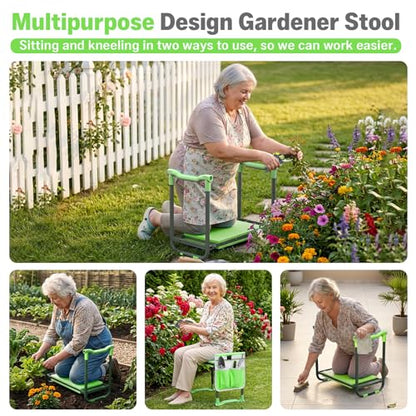Garden Kneeler and Seat Heavy Duty, Foldable Gardening Stool Bench - color: Green