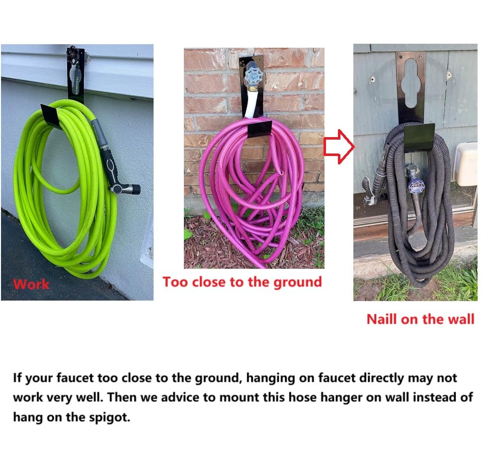 2 Pack Garden Hose Hanger Wall Mount Heavy Duty Hose Holder Hook Use for 150foot Hose (Large, Black) - size: 2 Pack Large