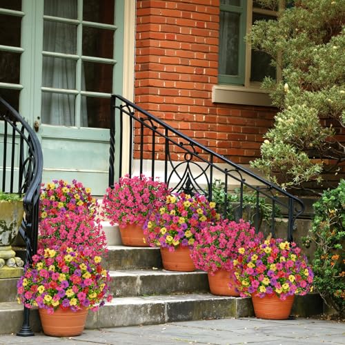 Bassion 16 Bundles Artificial Flowers for Outdoors Fake Flowers, Fuschia - color: Fuchsia