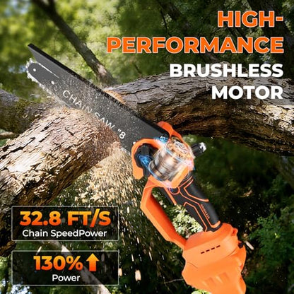 4-in-1 Cordless Brushless Mini Chainsaw for Tree Trimming, 8 inch