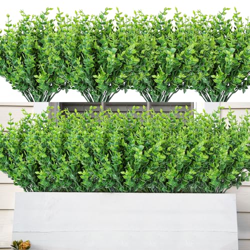 AmyHomie 20 PCS Artificial Flowers for Outdoors, UV Resistant Fake Plants - color: Green-eucalyptus, size: 20
