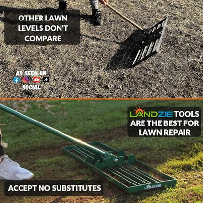 LANDZIE - Lawn Leveling Rake 24 Inch, Steel Yard Leveler Tool - style: 24 Inches
