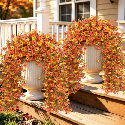 Artificial Hanging Flowers for Outdoors, 4 PCS 688-Bloom UV Resistant Mums - color: Orange Yellow Gradient