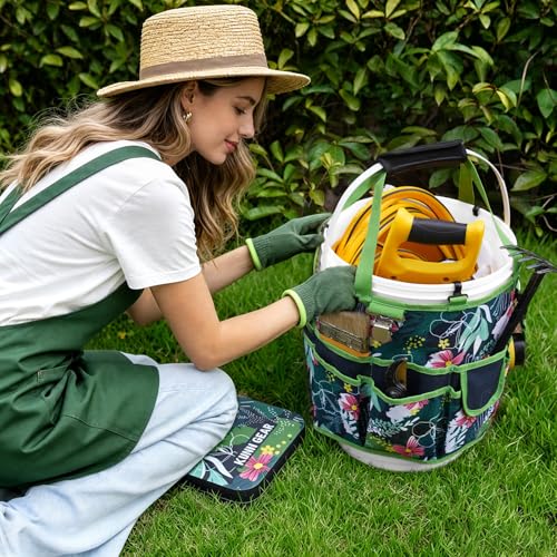 KUNN 5 Gallon Garden Bucket Tool Organizer & Kneeling Pad Set, Green - color: Green Leaf