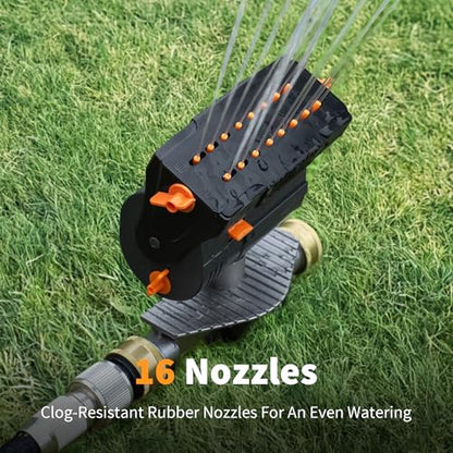 Diivoo Garden Sprinkler with Step Spike Base, Mini Turbo Oscillating Water Sprinklers for Yard, Adjustable Width, Range and Flow Rate, 16 Nozzles, Grey - color: Orange